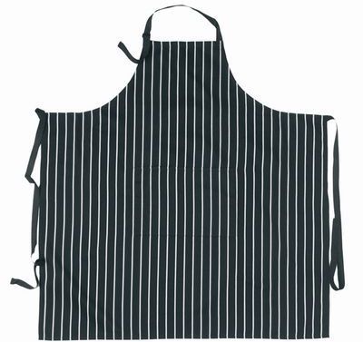 Apron Bib Vertical Stripe w/Pocket - Black