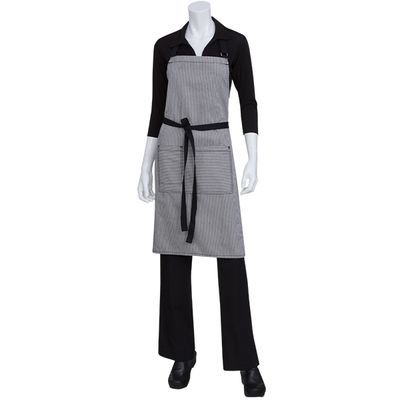 Denim Black/Grey Pin Stripe Bib Apron