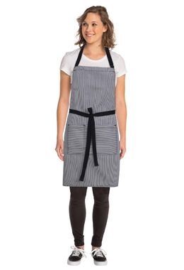 Denim Black/Grey Pin Stripe Bib Apron