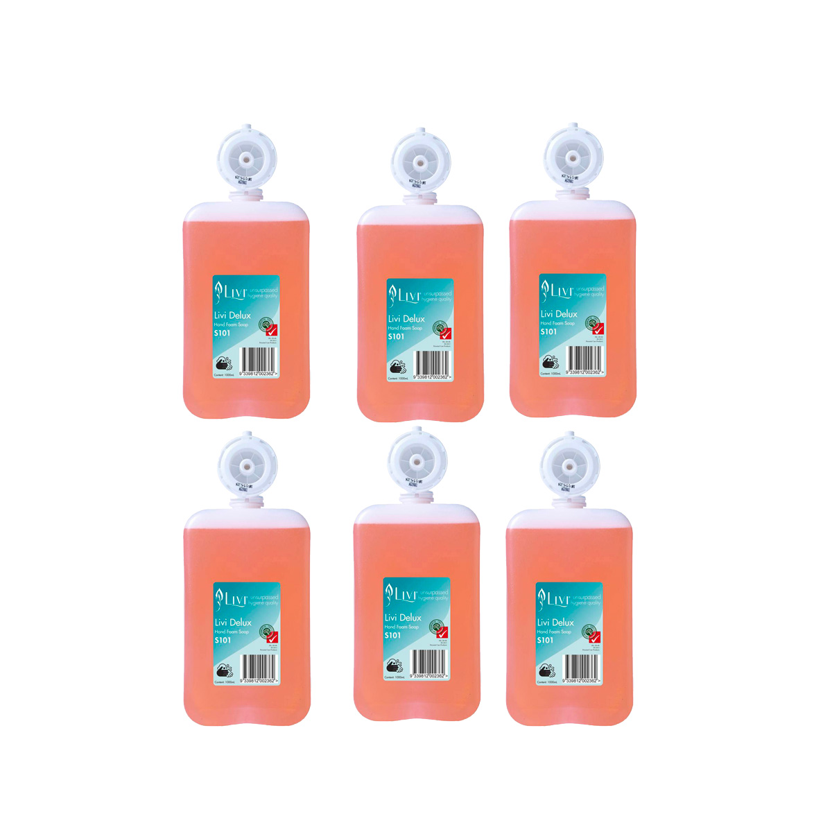 LIVI Hand Foam Soap 6 Pods x 1Ltr Delux