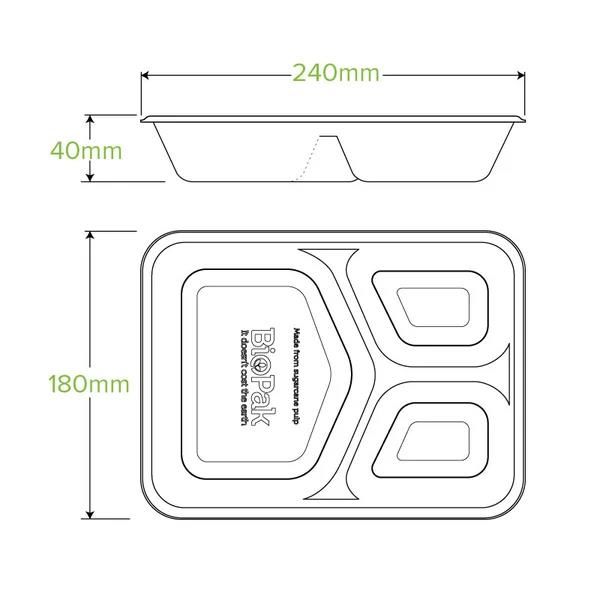 Natural 3-Compartment Takeaway Base BioCane