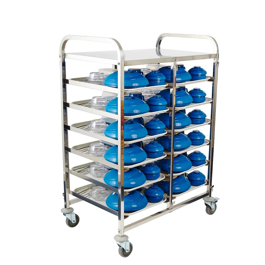 Trolley Meal Delivery 2x 6 Tier S/S 4Swivel Castors, 2 Lockable.