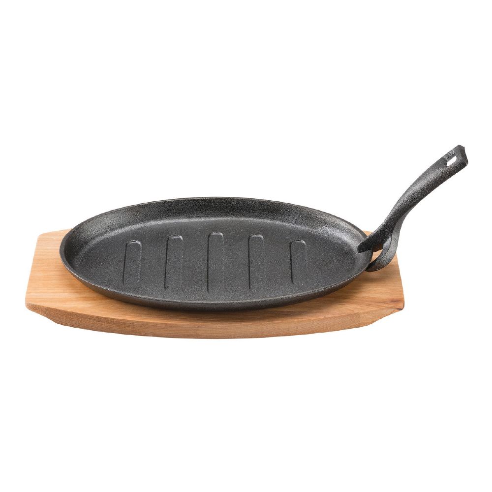 Oval Sizzle Plate 27 x 18cm with Maple Tray PYROLUX