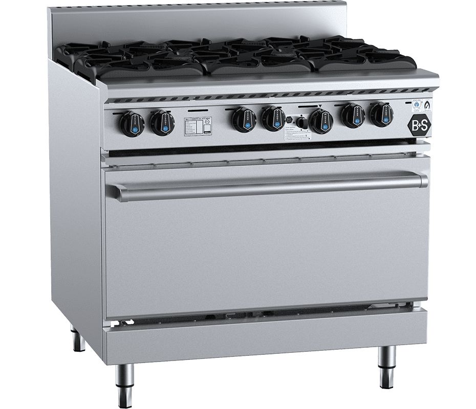 B+S Black Series Gas Oven With 6 Burners 900mm OV-SB6