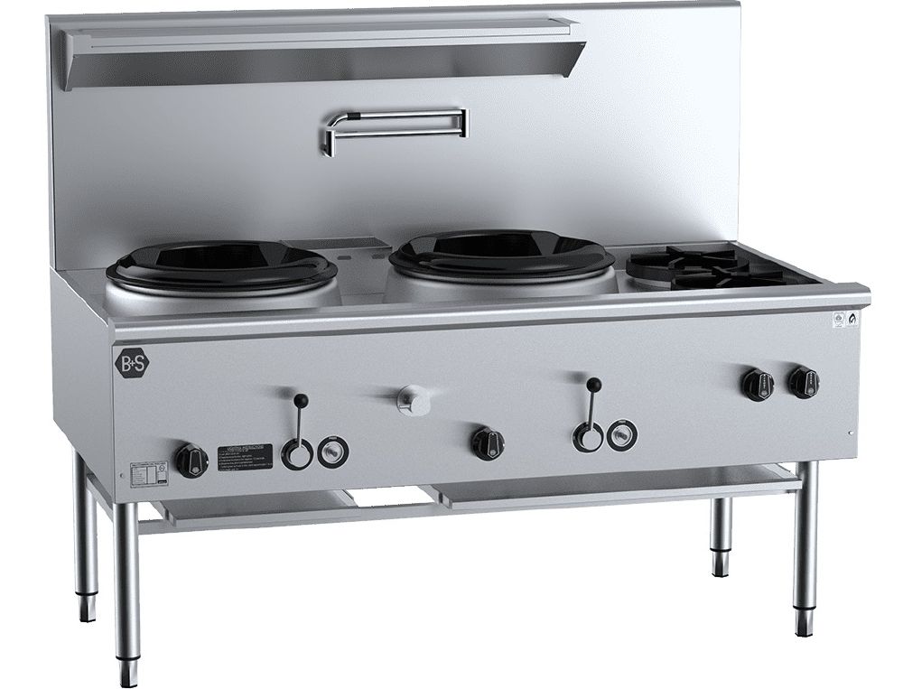 B+S Black Series 2 Hole Gas Waterless Wok Table,2 side burners 1550mm UFWWD-2SB2