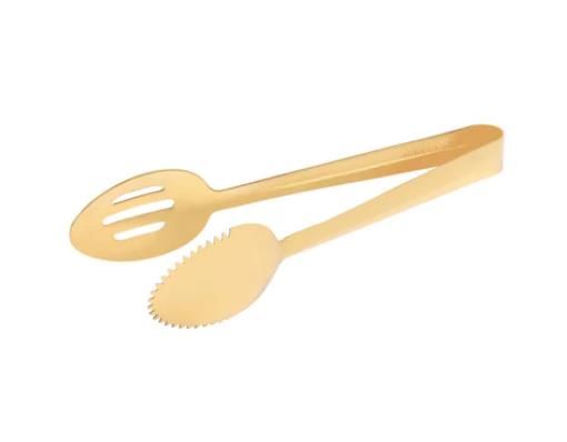 Serving Tongs Solid / Slotted Spoon 245mm Gold